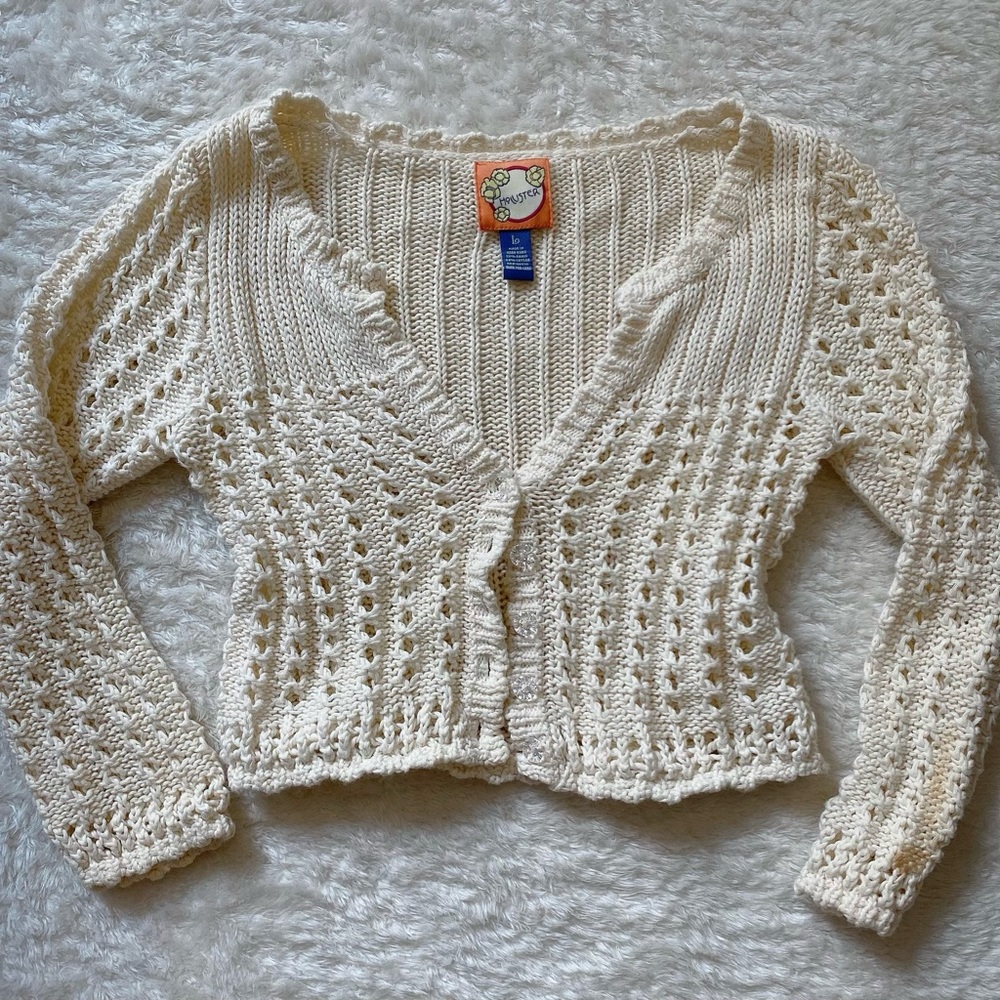 Vintage y2k Hollister white cream crochet knit cardigan sweater